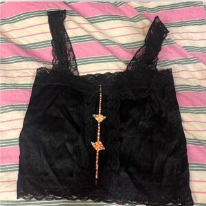 Rouje Paris Black Lace Camisole with Floral Accents